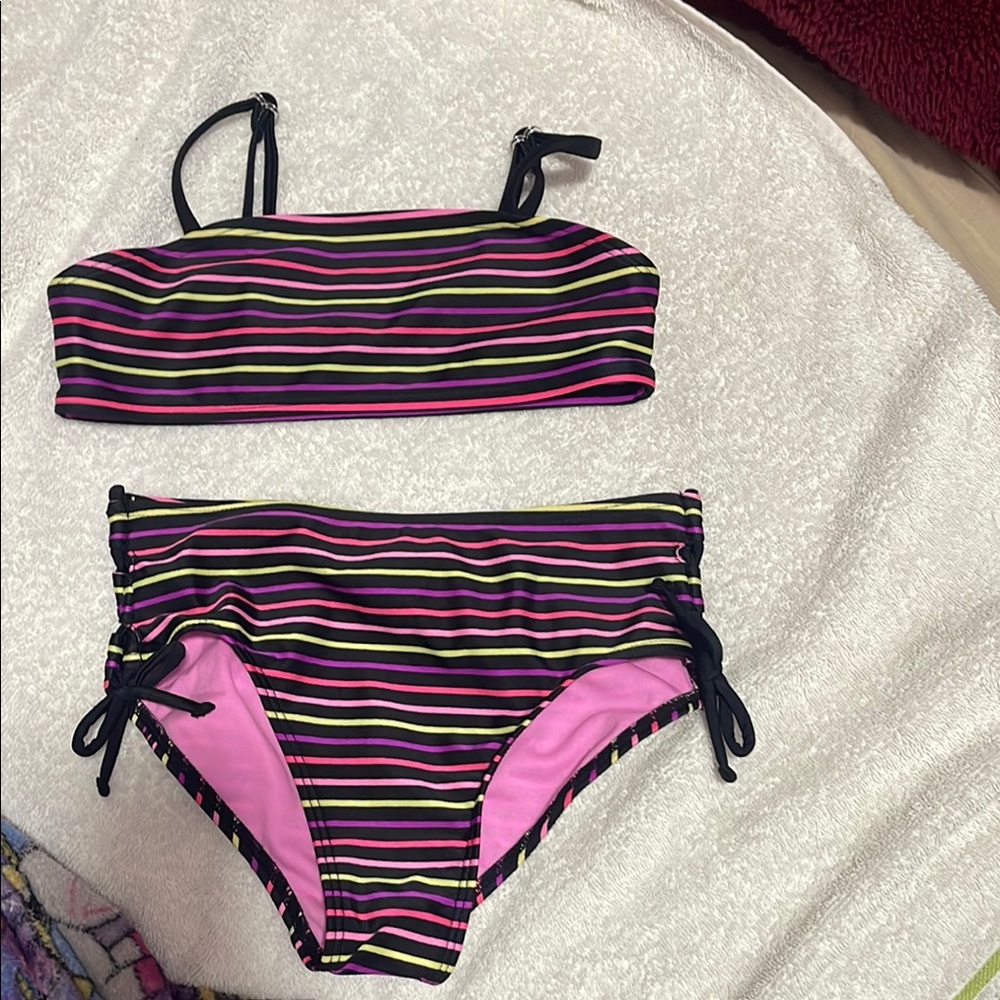 Art Class Black and Pink Bikini with Striped Design